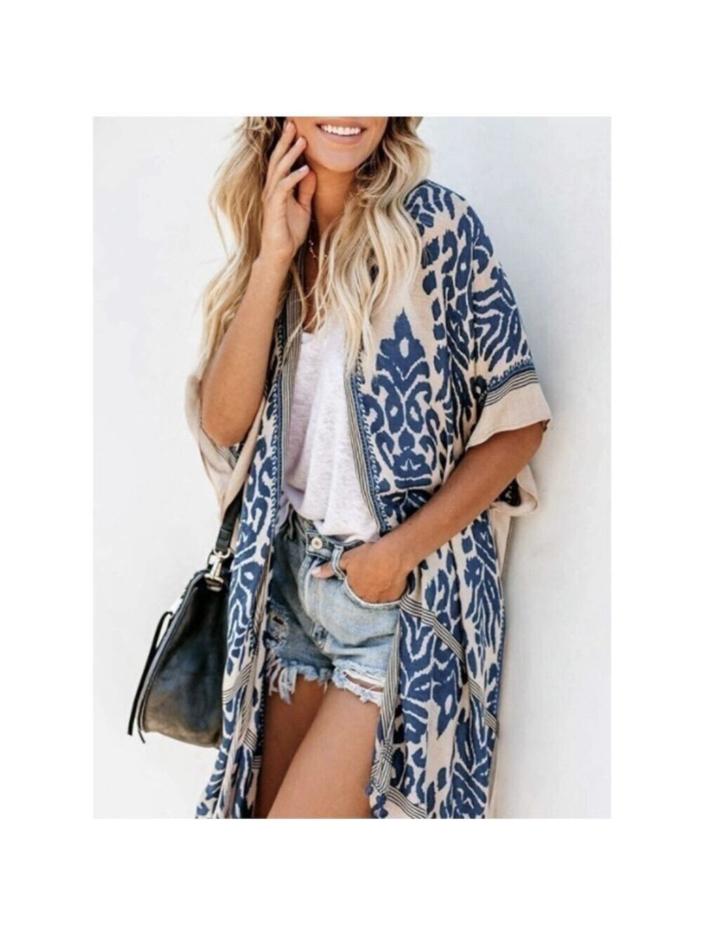 New Navy Blue Kimono Swimsuit Beach Summer Cover Swimwear Cardigan Dress boho